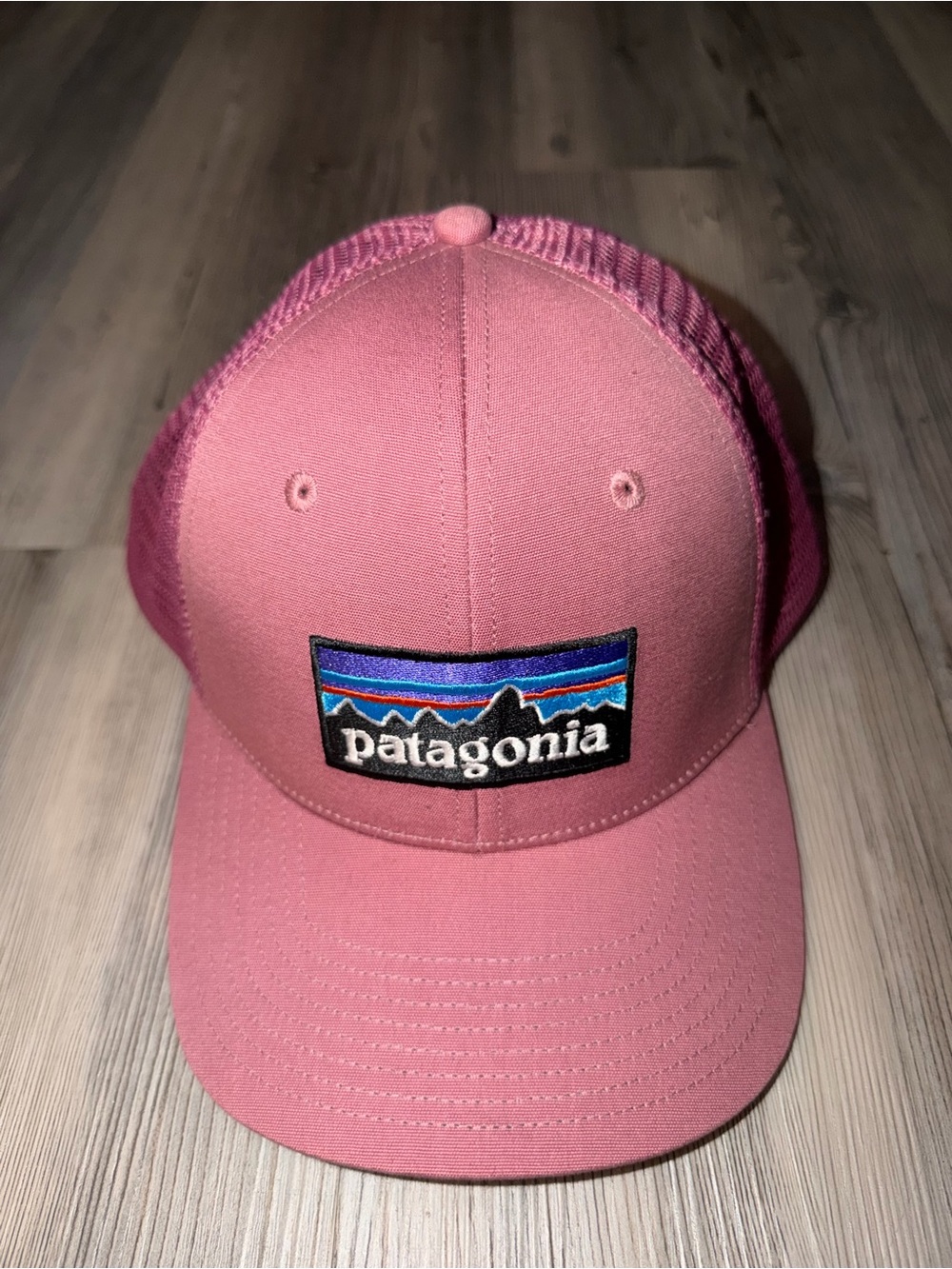 Patagonia Logo Trucker Hat Men Rose Pink NetPlus Mesh Back Snapback Outdoors